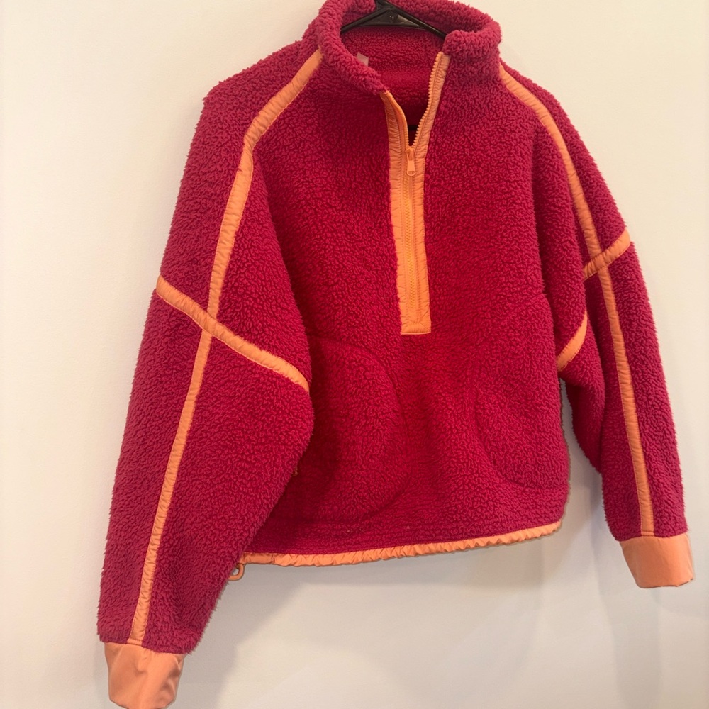 Altar’D State Fleece Half-Zip Jacket - Pink with Orange Trim - Picture 3 of 7